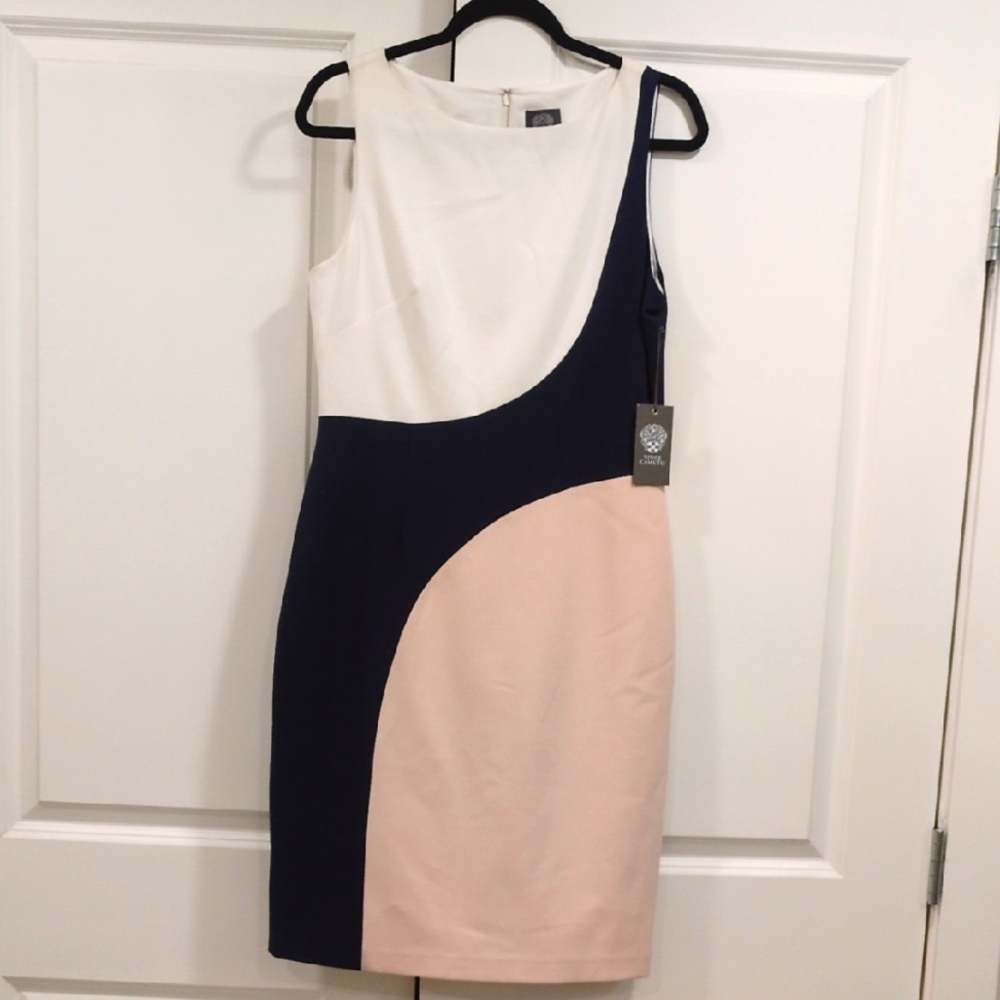 Colorblock Sheath Dress in White, Navy & Blush